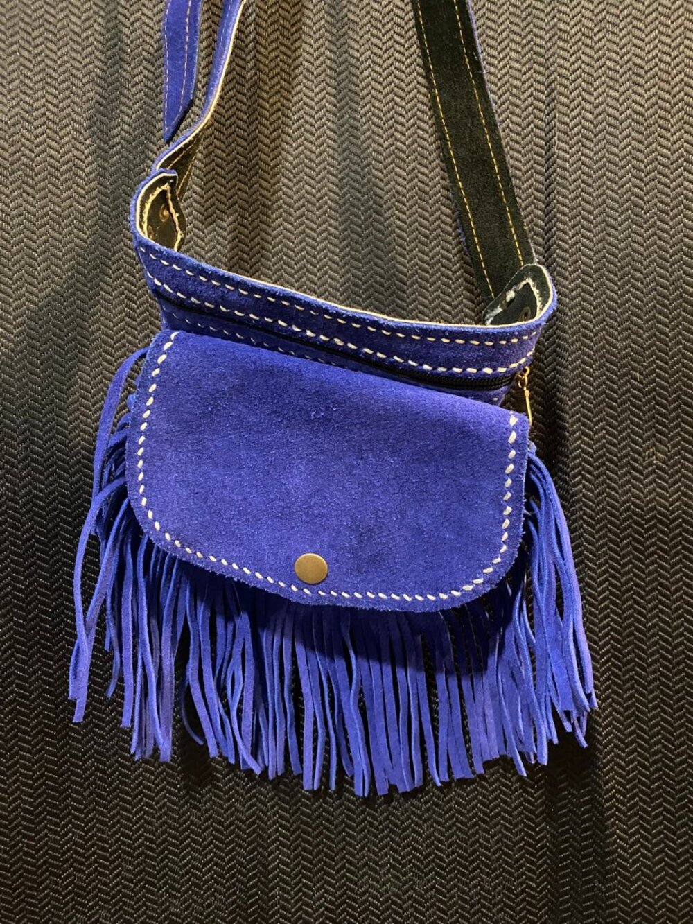 Blue Suede Fringe Hip Belt Bag - Boho Festival Fanny Side Bag Pack New